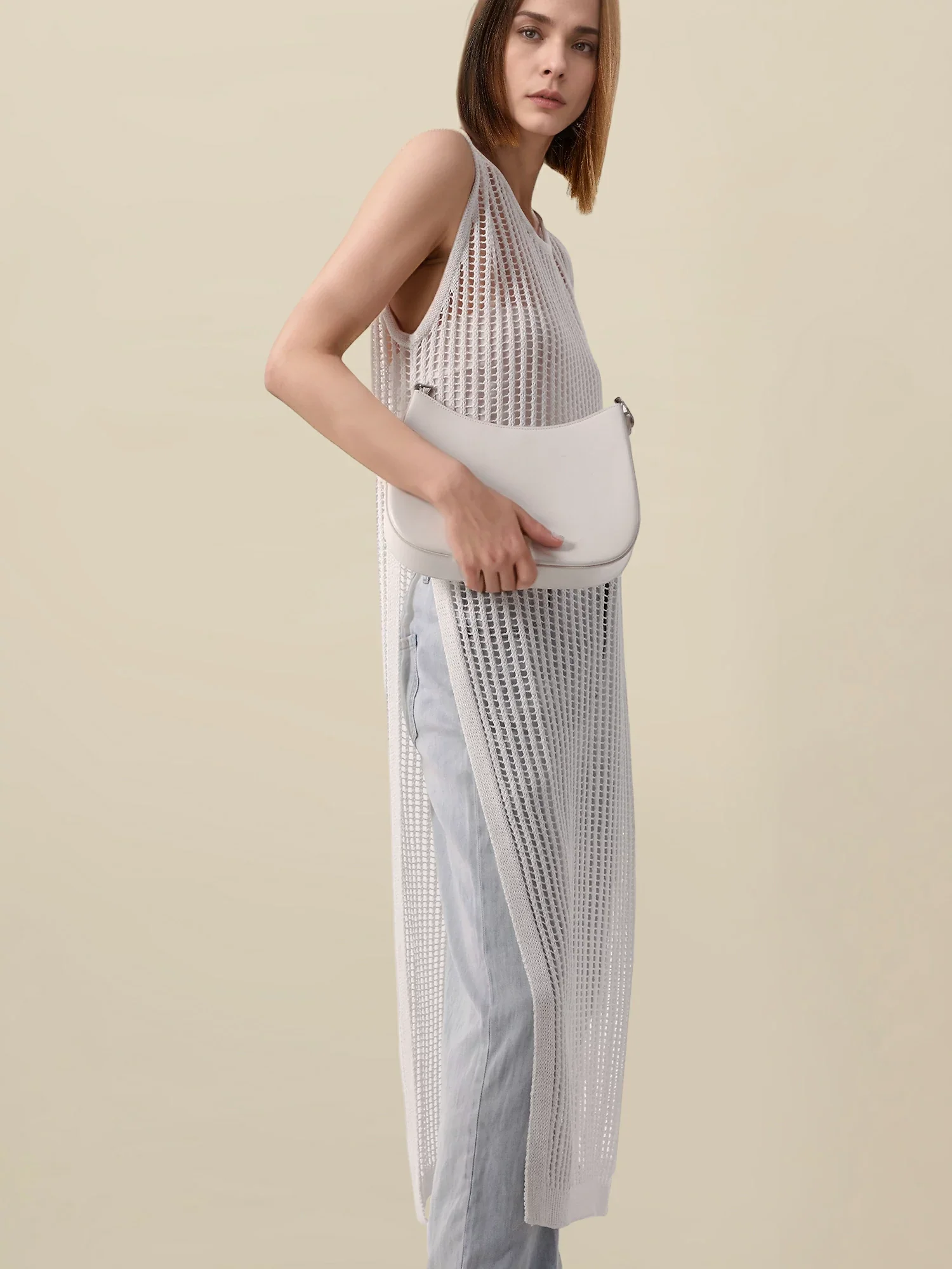 Lyocell Round Neck Sleeveless Cut-out Dress