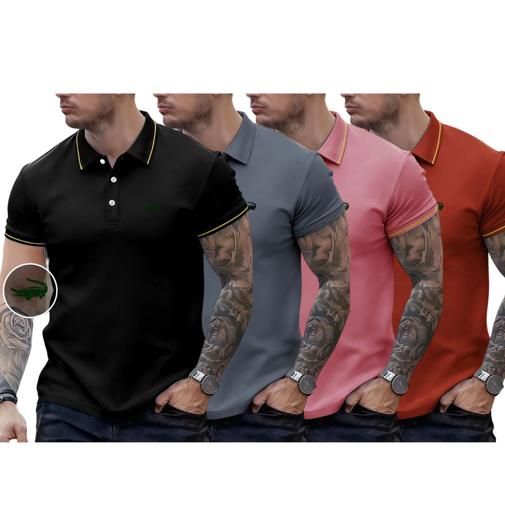 Men's Regular Fit Letter Print Contrast Trim Polo Shirt