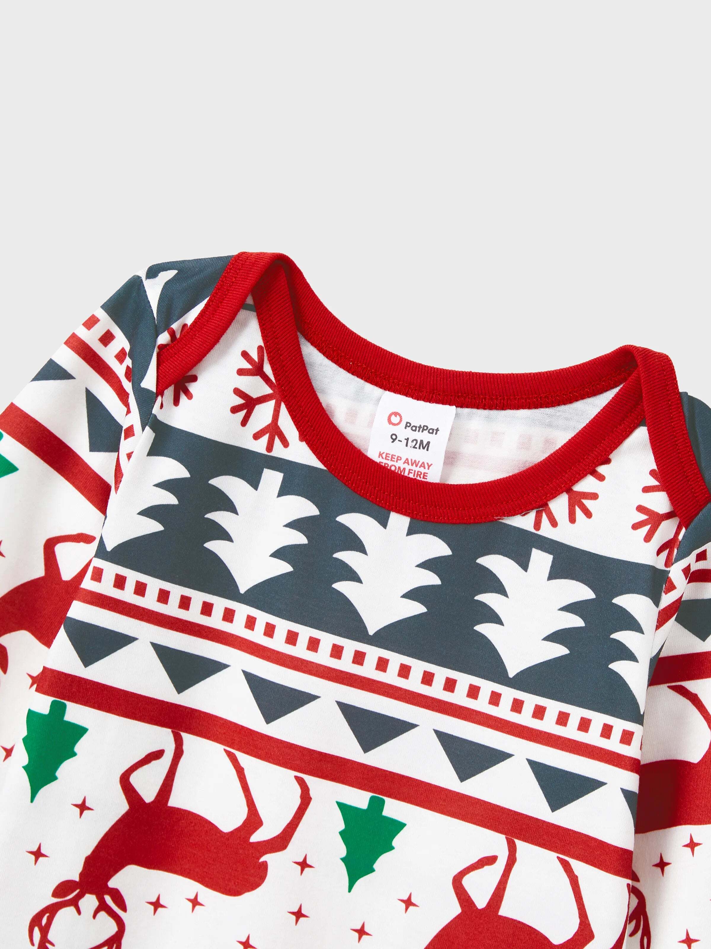 Family Christmas Pajamas All Over Reindeer Print Long-sleeve with Christmas Socks (SGS Certied Safety) Red+White