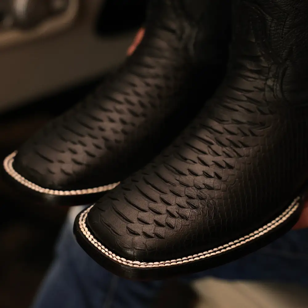 Black Python Leather Boots - Square Toe