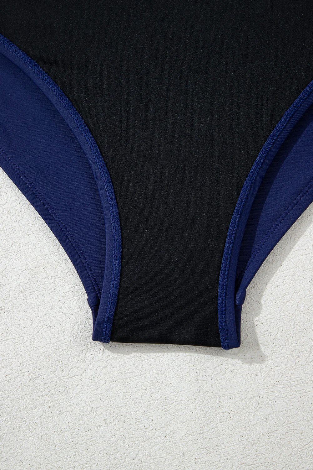 Navy Blue Abstract Print Frilled Trim Spaghetti Straps Tankini Set