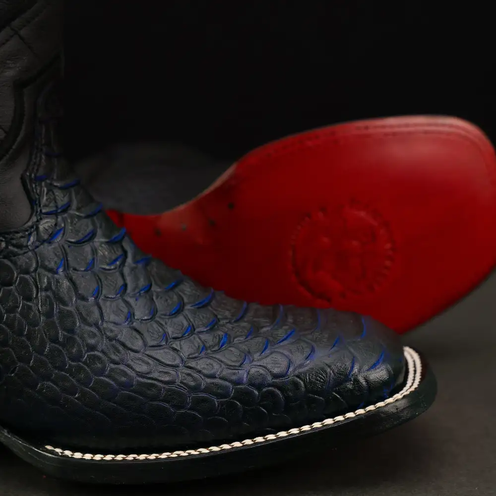 Royal Blue Anaconda Leather Boots - Square Toe