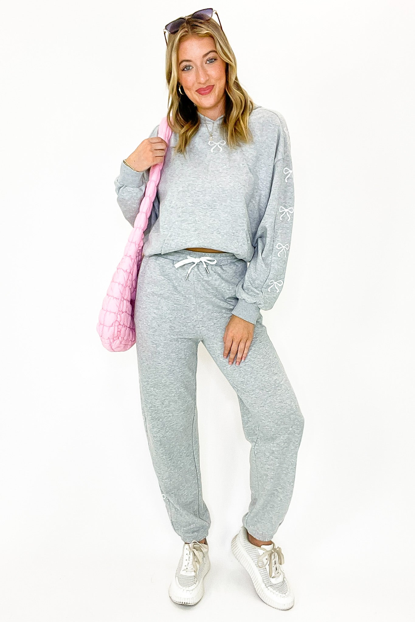 Comfort Bow Embroidered Hooded Sweatshirt and Jogger Set