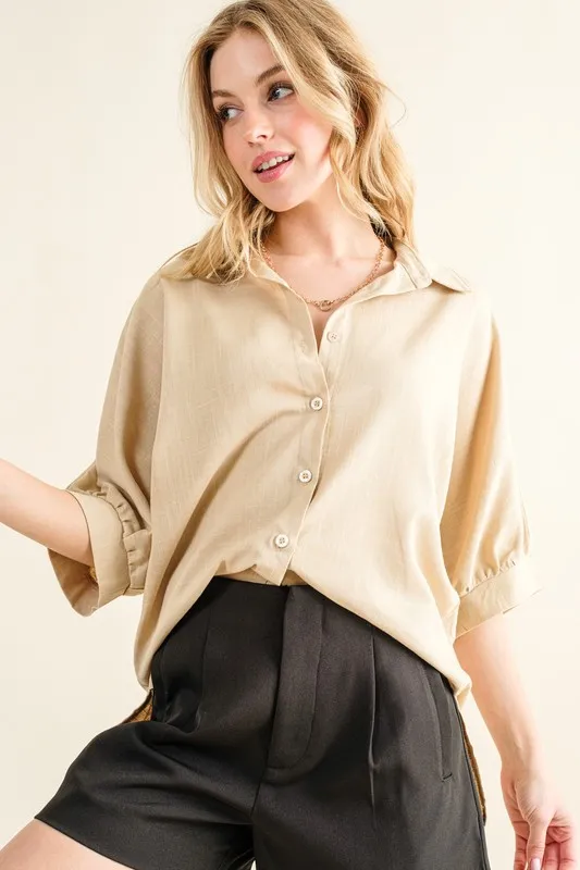 Oversized Linen Button Down Shirts Top
