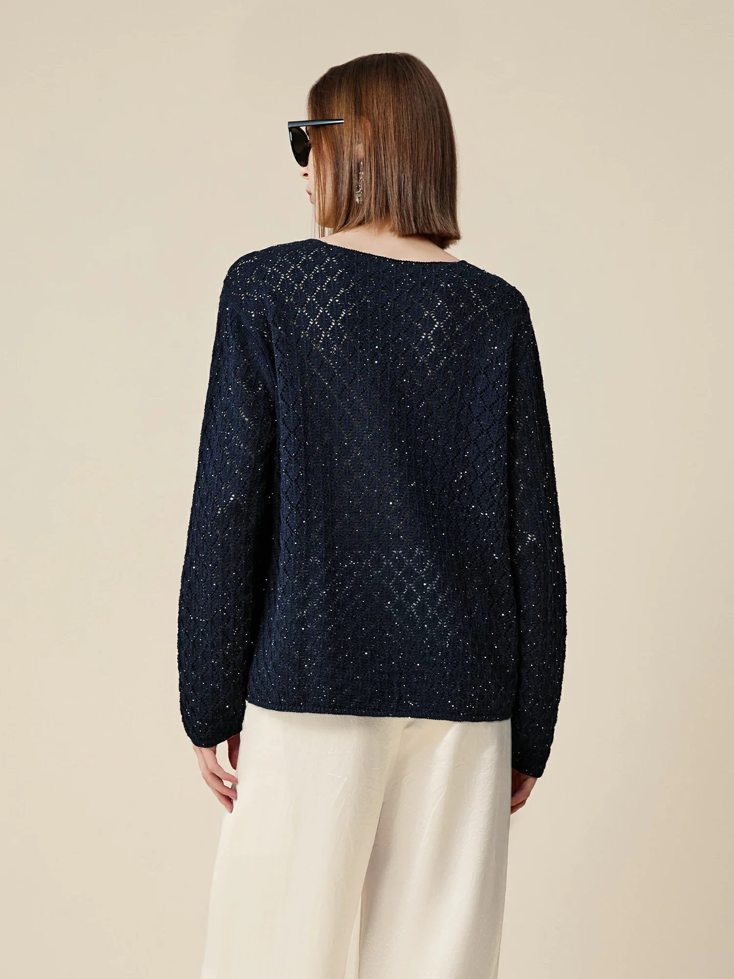 Lyocell & Linen Openwork Sequin Knitted Top