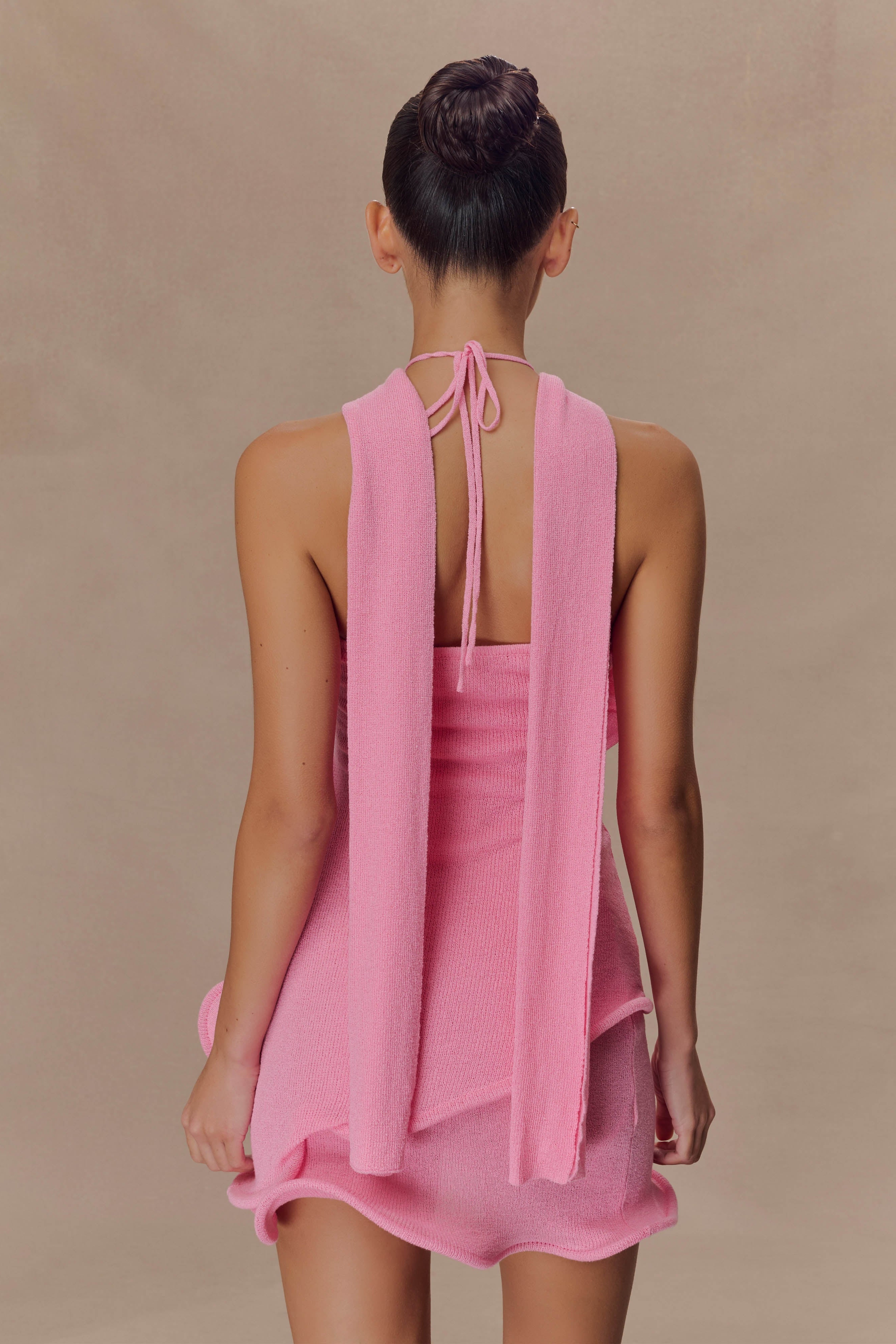 Pink Halter Knit Mini Dress