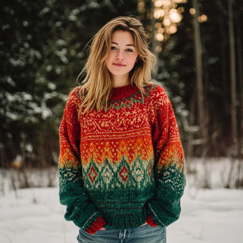 Women's Vintage Christmas Fair Isle Jacquard Knit Sweater