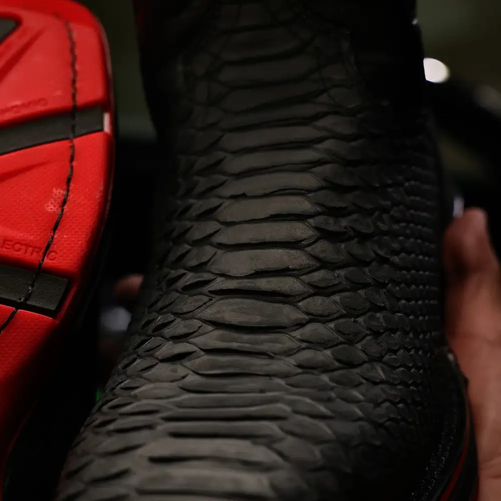 Matte Black Python Leather Boots With 3D Lightweight Sole