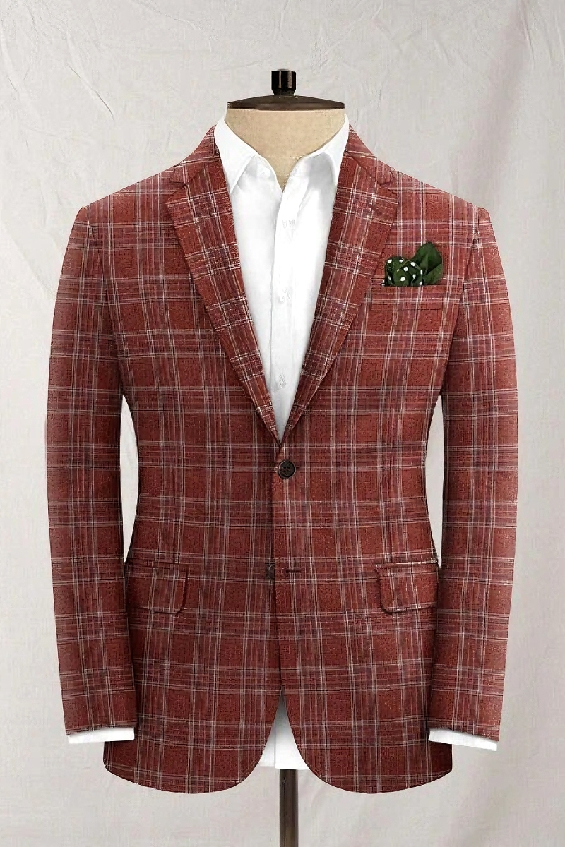 Men's Vintage Smart Style Rust Red Plaid Blazer