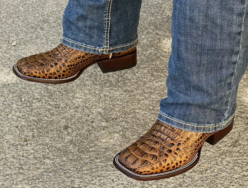 Mens Honey Crocodile Leather Boots With Brown Shaft