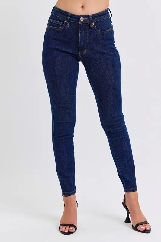 Blue Full Size Midi Rise Tummy Control Classic Skinny Jeans Plus Size