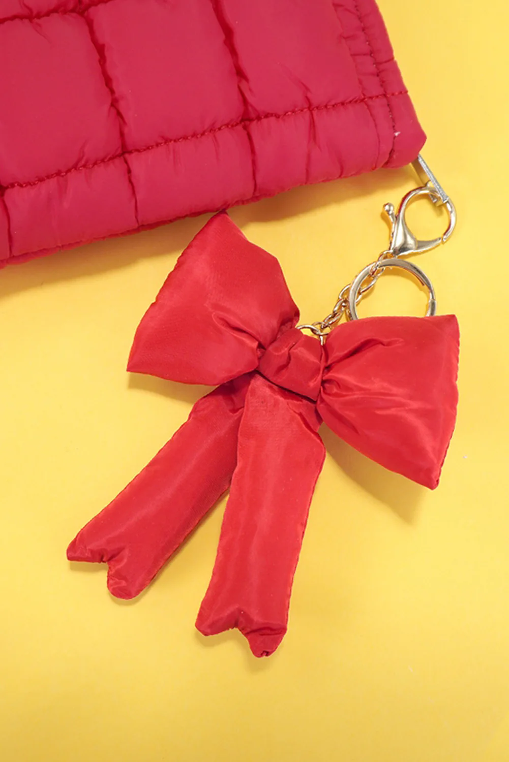 Pink Gingham Puffer Bow Knot Bag Pendant Keychain