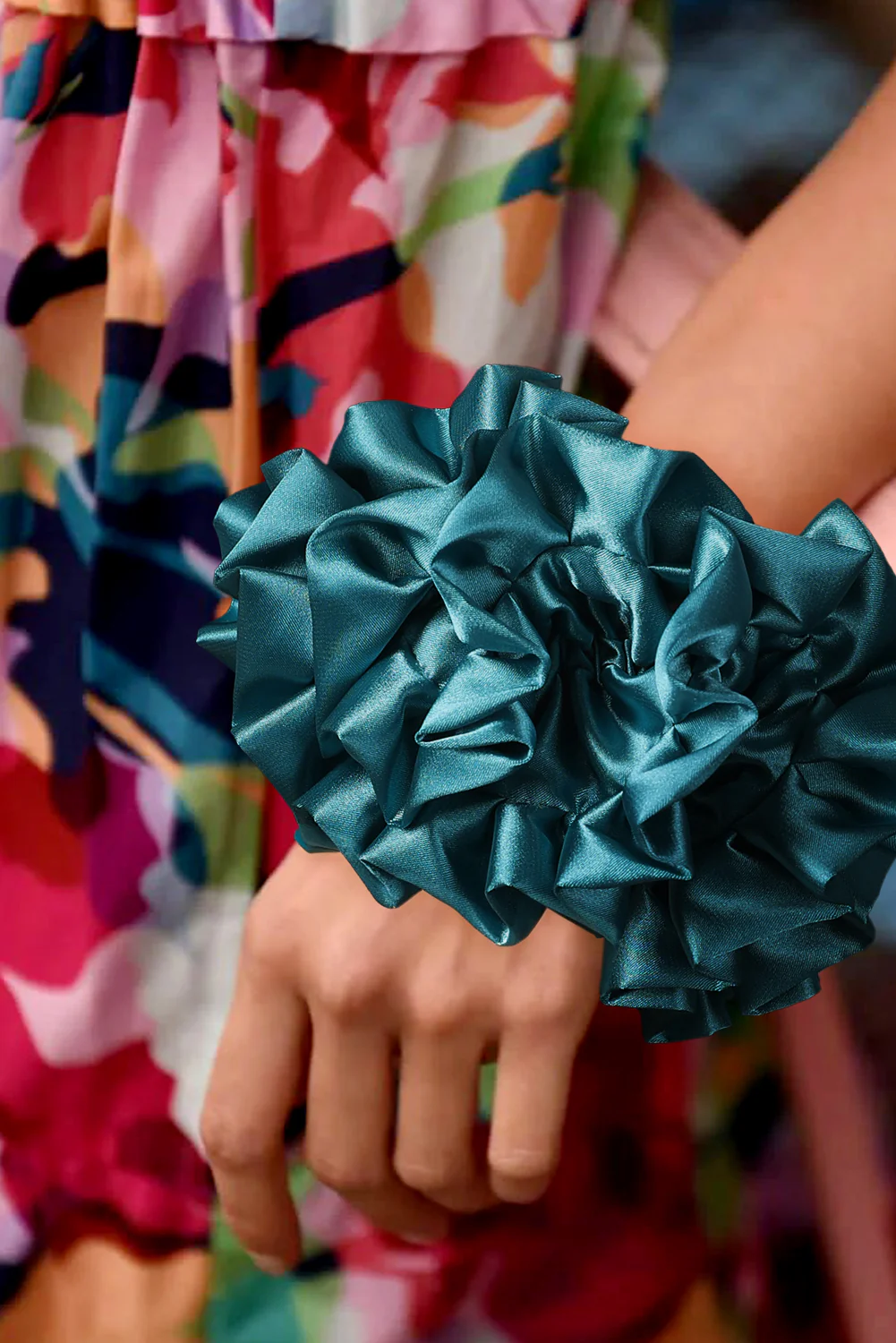 Lapis Large Flower Wrinkle Hair Scrunchie
