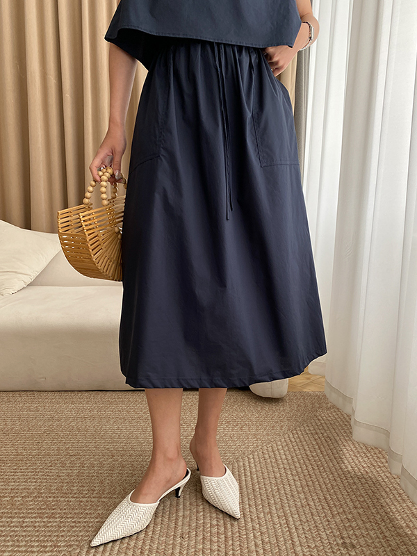 Solid Color Round-Neck Vest + High Waisted  Skirt Two Pieces Set