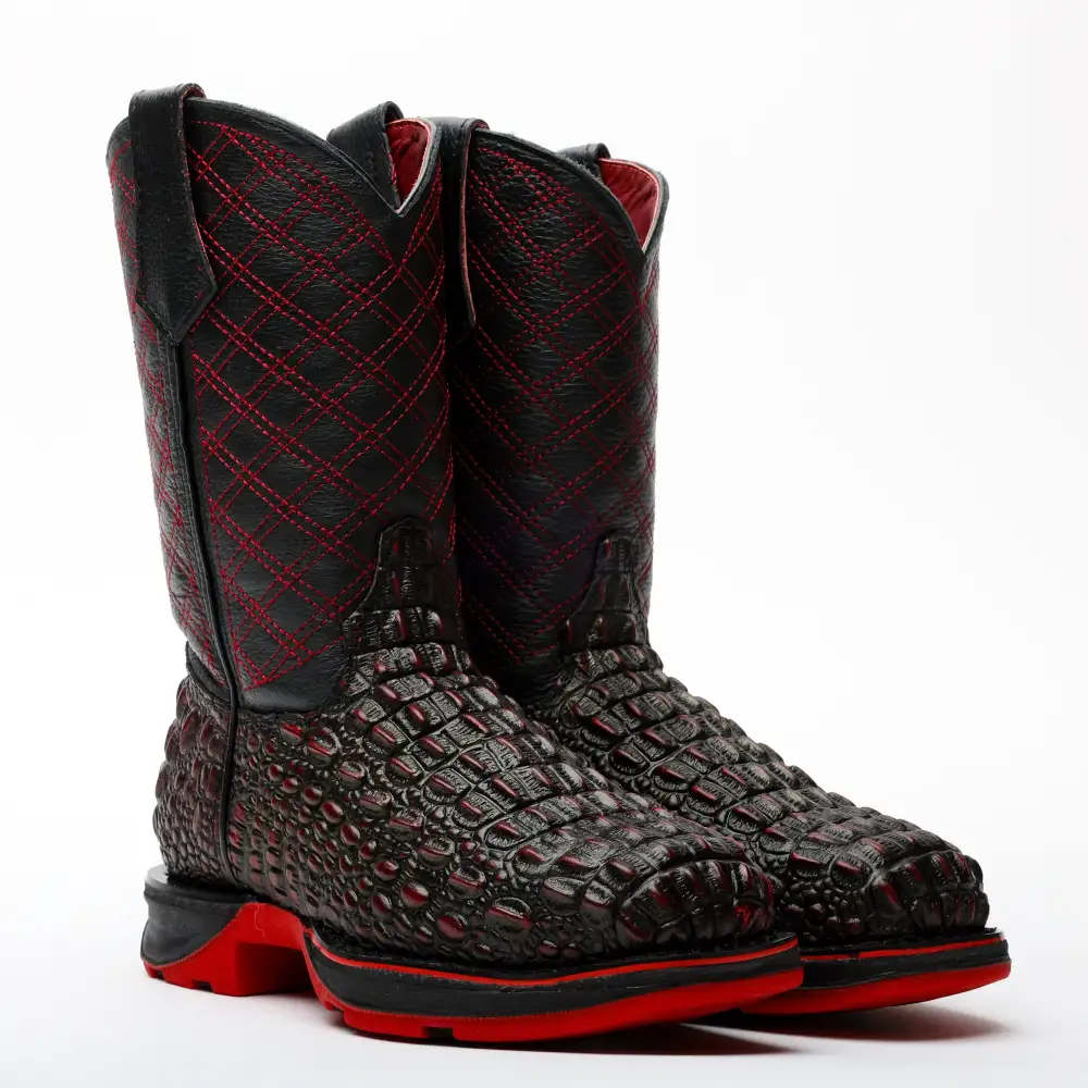 Black Cherry Caiman Hornback Leather Boots With 3D Lightweight Sole - Composite Toe