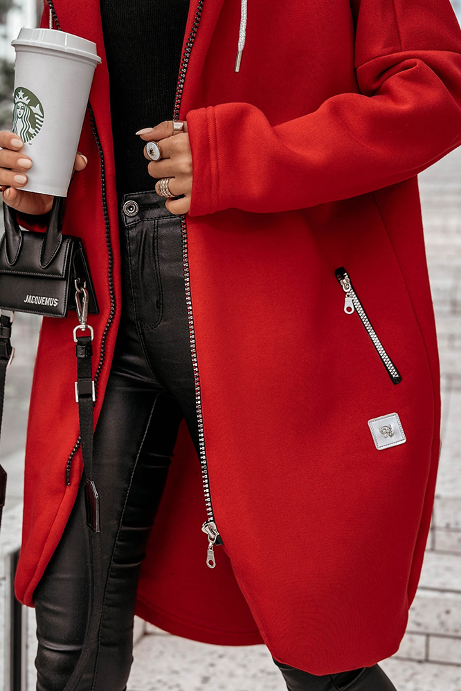 Zipper hooded casual mid length jacket