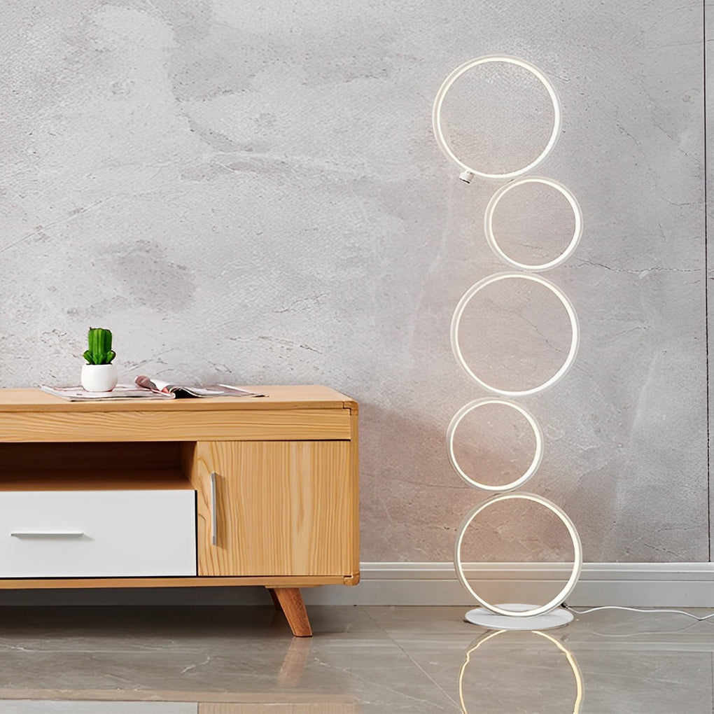 5 Circles Creative Touch Dimming LED Black Modern Floor Lamp Standing Light