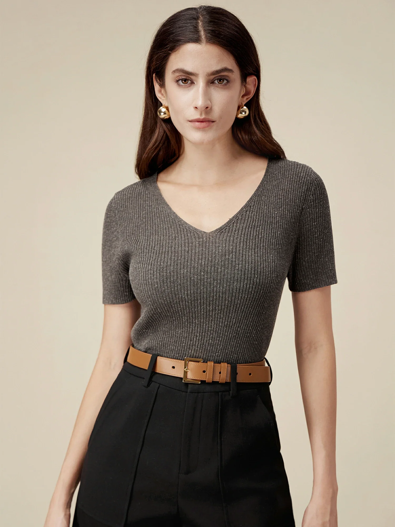 Linen & Lyocell Slim Fit Casual Basic Top