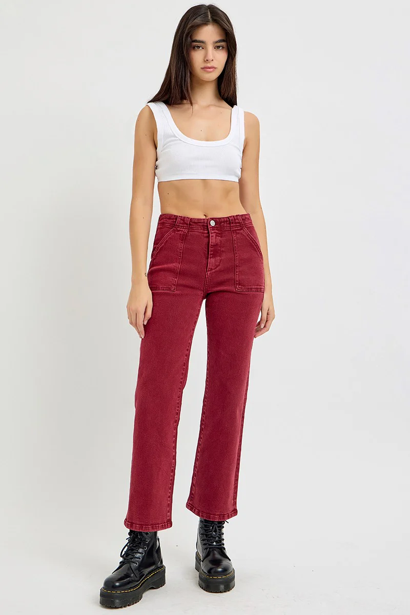 Full Size High Rise Straight Jeans with Patch Pockets