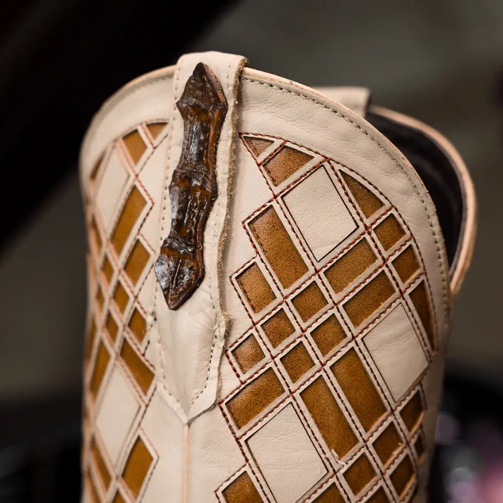 Honey Caiman Hornback Leather Boots - Square Toe