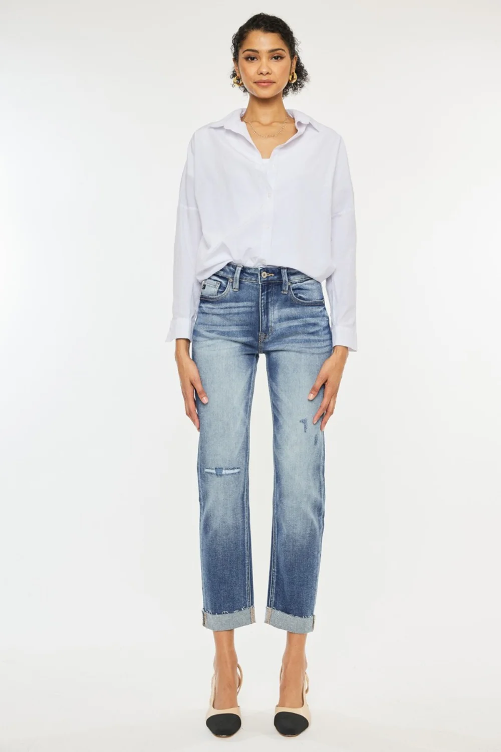 High Rise Cuffed Straight Jeans