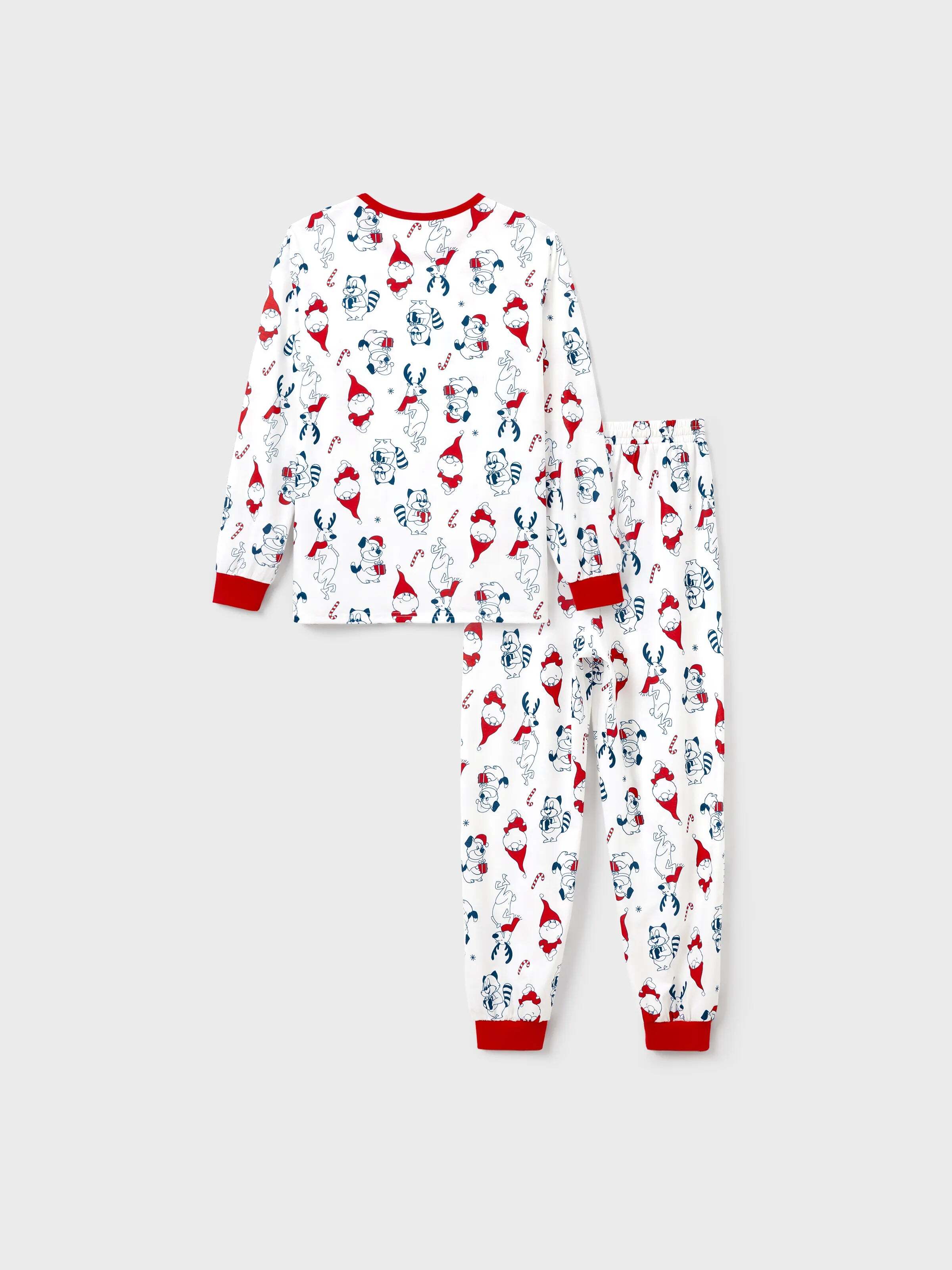 Christmas Matching Family Pajamas Set Santa Claus and Dogs Print PJS with Christmas Socks White