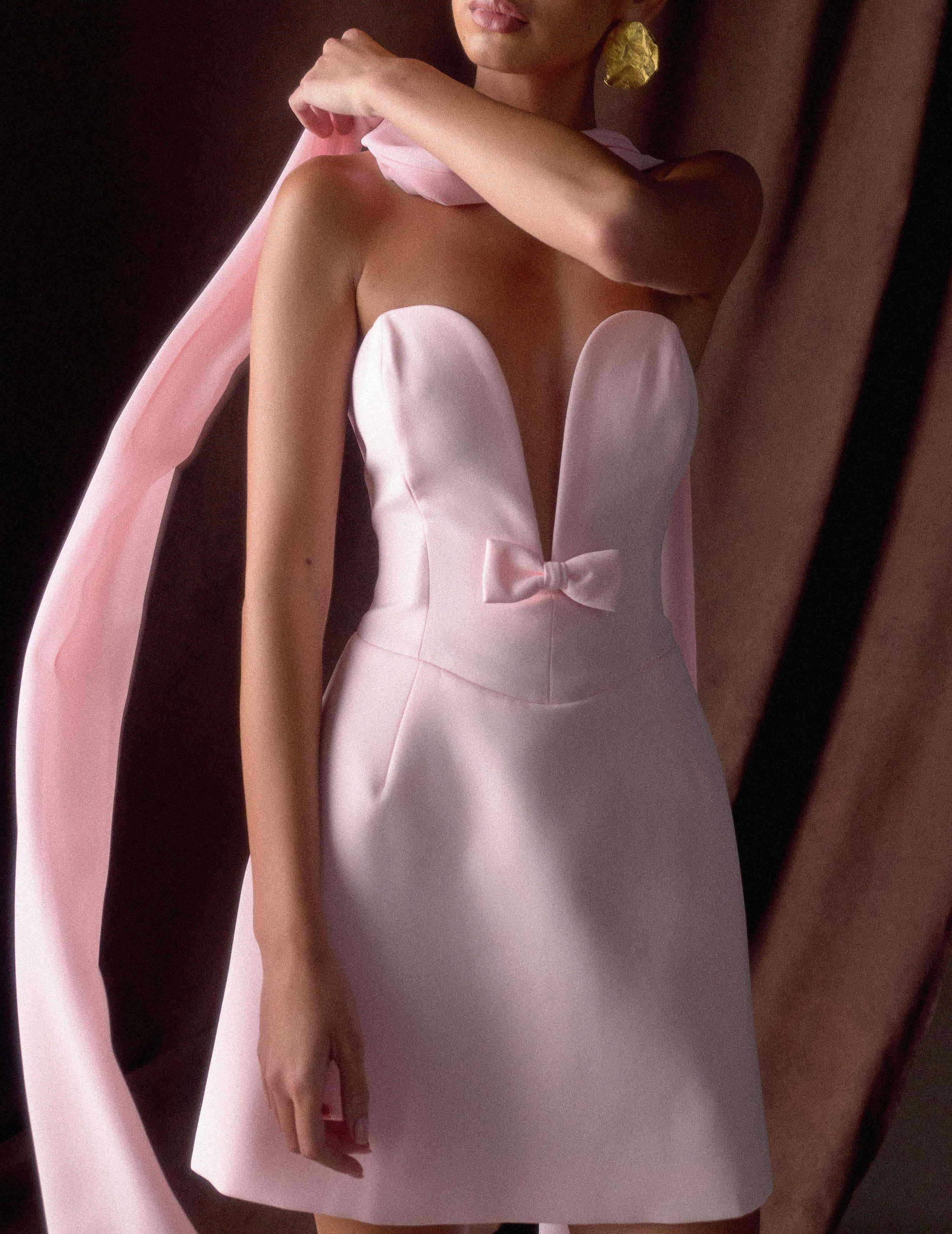 Pink Strapless Suiting Mini Dress