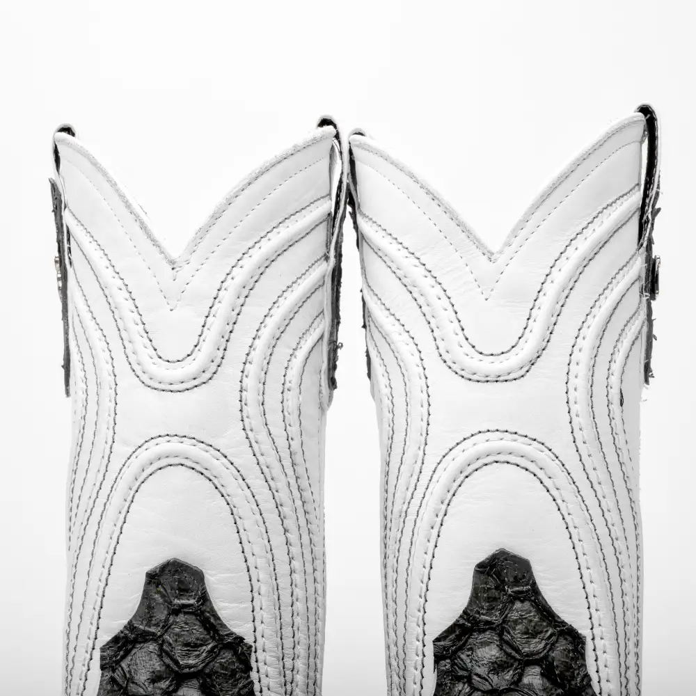 Grey Mini Pirarucu Leather Boots - Square Toe