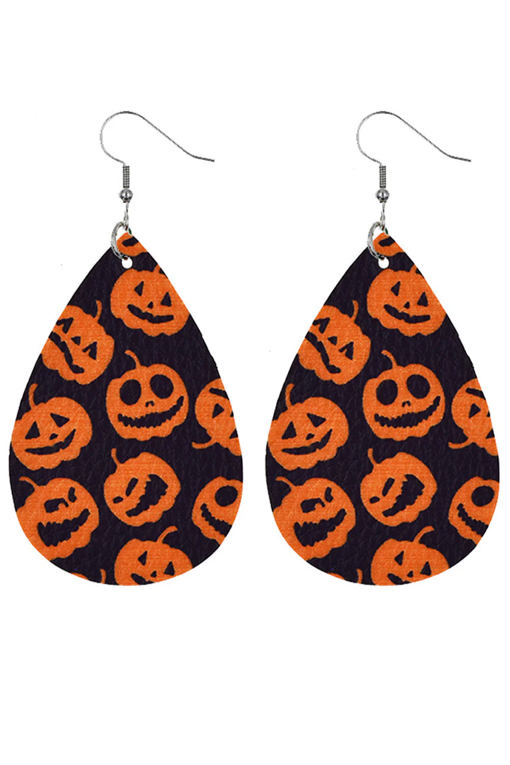 Orange Halloween Pumpkin Face Printed Waterdrop Shape Hook Earrings