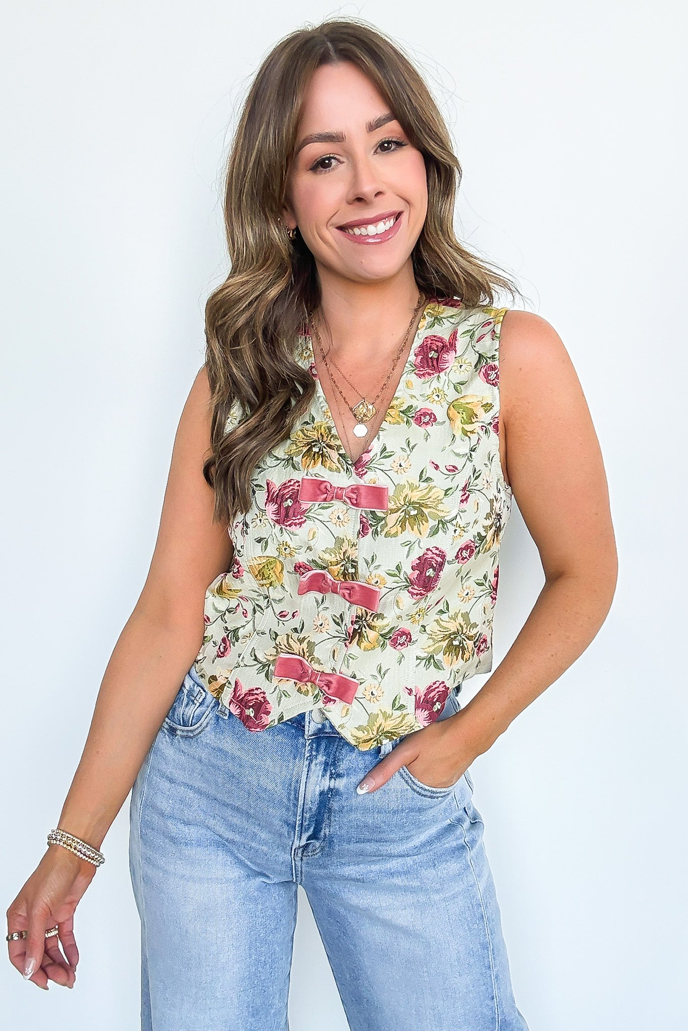 Garden Floral Jacquard Bow Vest