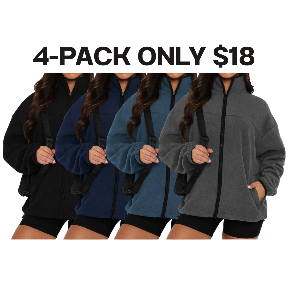 Women's Zip Up Baggy Basic Fleece Jacket