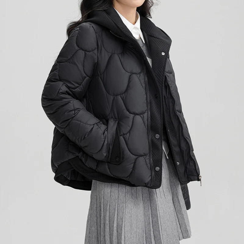 Short warm winter jacket for women – quilted jacket with hood and pockets