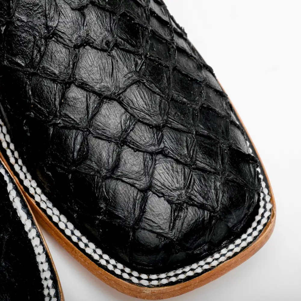 Black Mini Pirarucu Leather Boots - Square Toe