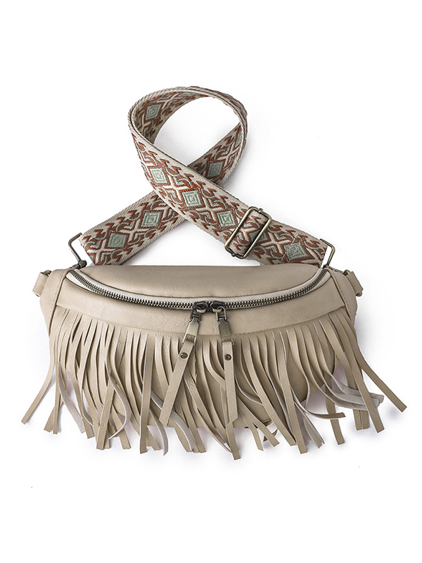 Geometric Tasseled Zipper Crossbody Bags