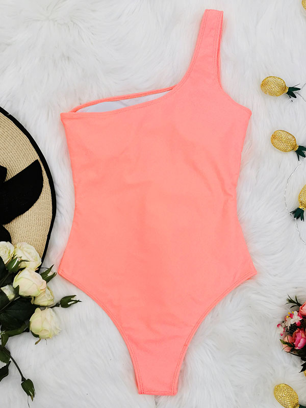 One-Shoulder Belted Chinlon One-Piece Swimwear
