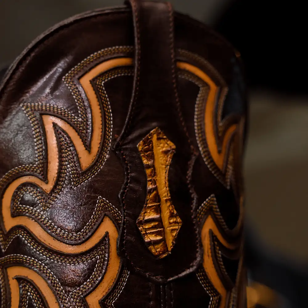 Honey Caiman Neck Leather Boots - Square Toe