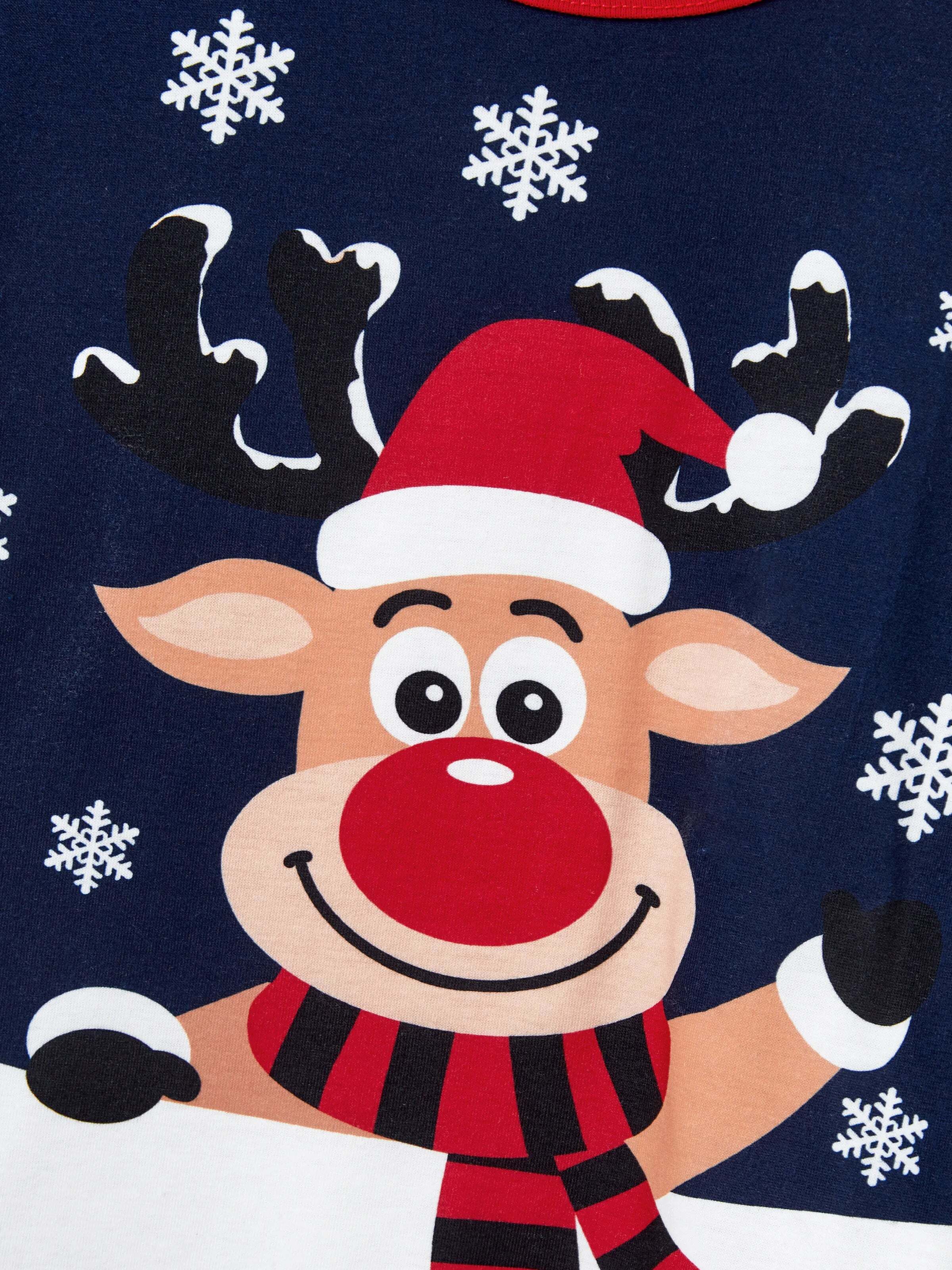 Christmas Matching Family Pajamas Set Reindeer and Snowflake Print PJS Deep Blue