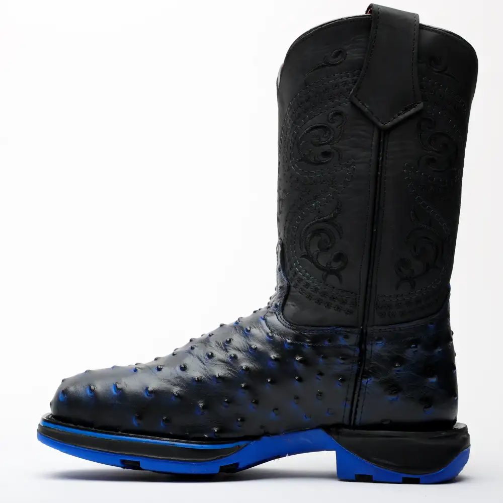 Black/Blue Ostrich Leather Boots With 3D Lightweight Sole - Composite Toe