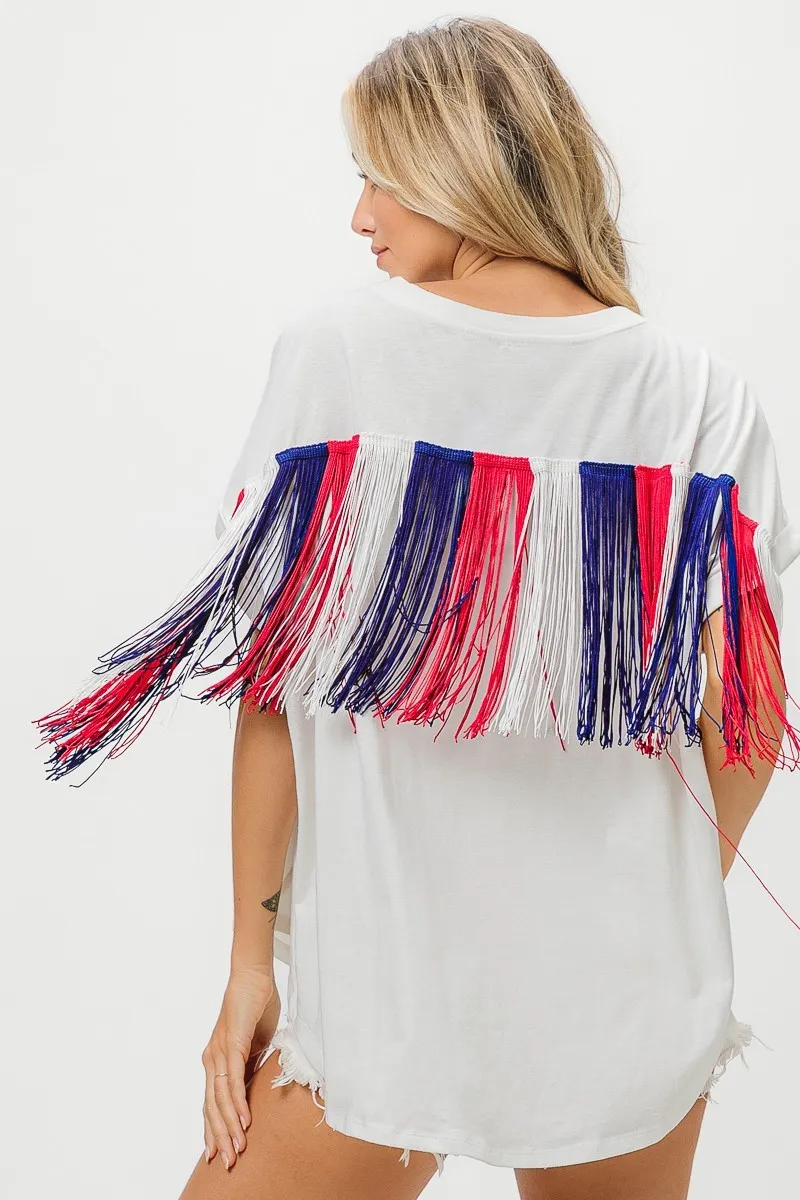 American Flag Sequin Star Fringe Top