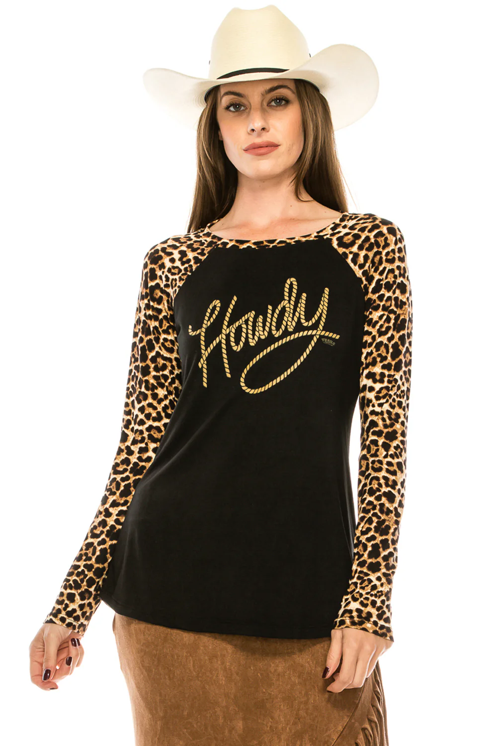 HOWDY LEOPARD SLEEVE RAGLAN SHIRT