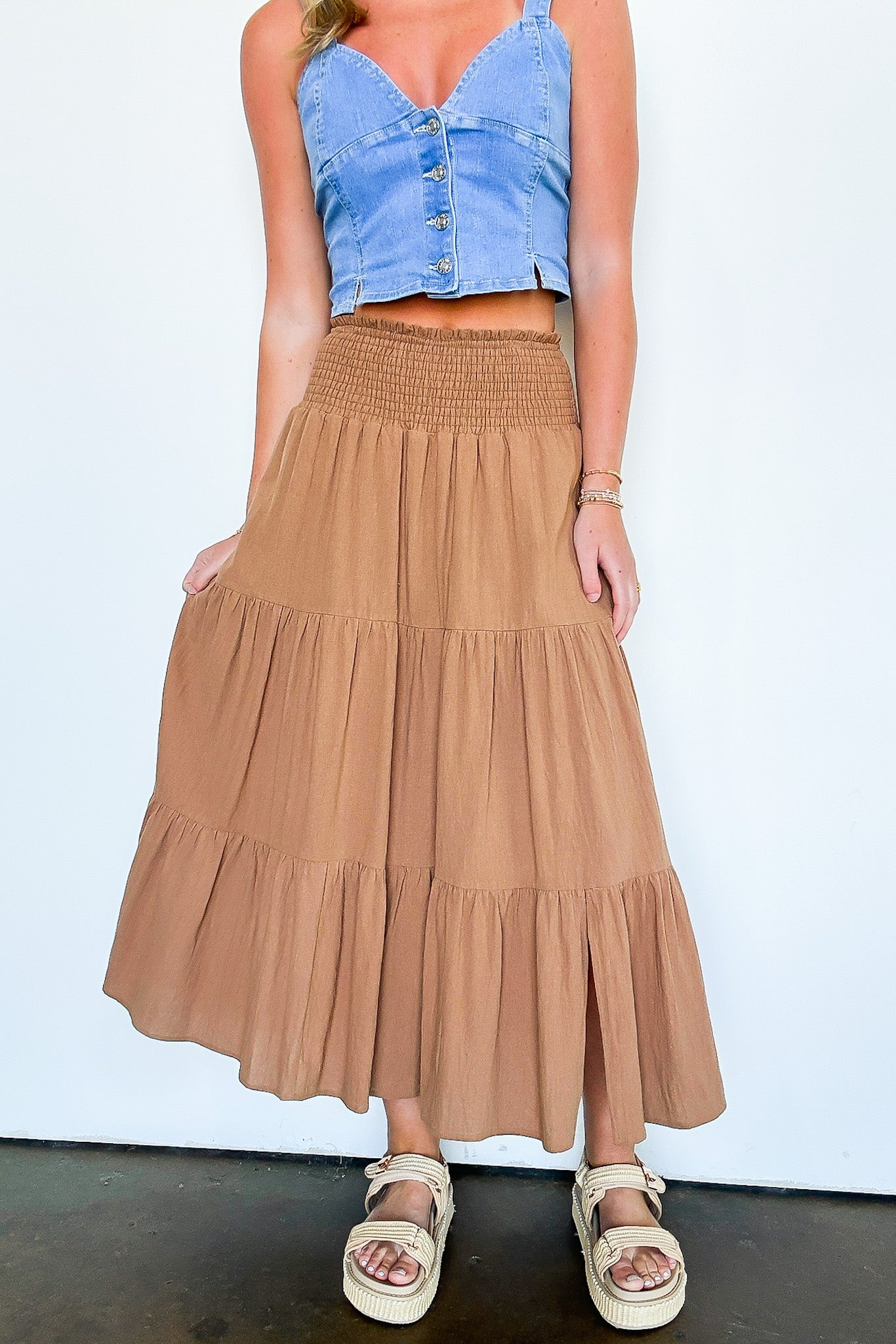 Luxe Drift Tiered Midi Skirt