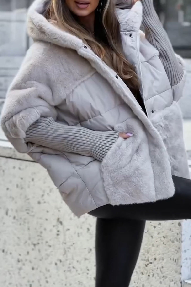Women's Fashionable Patchwork Color Hooded Thermal Jacket