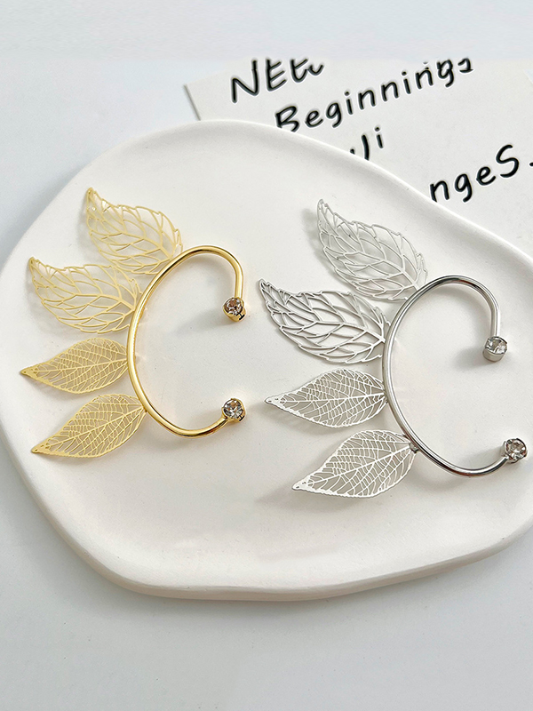 Hollow Leaves Shape Rhine Stones Earrings Accessories