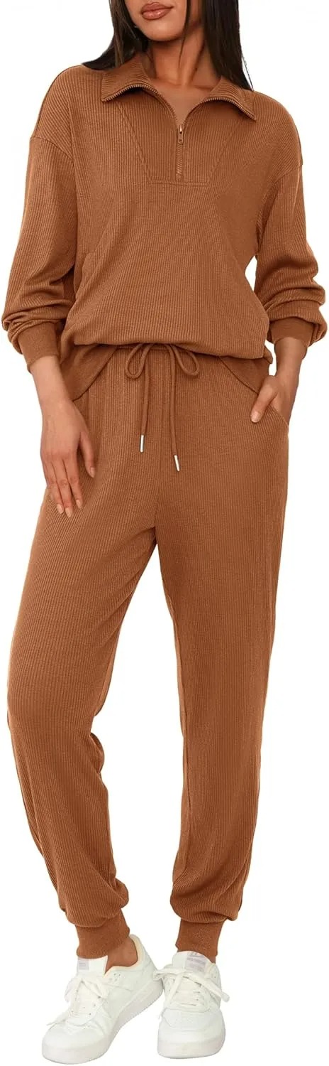Women's Long Sleeve Half Zip Sweatshirt Sweatpants Lounge Set Sweatsuits with Pockets