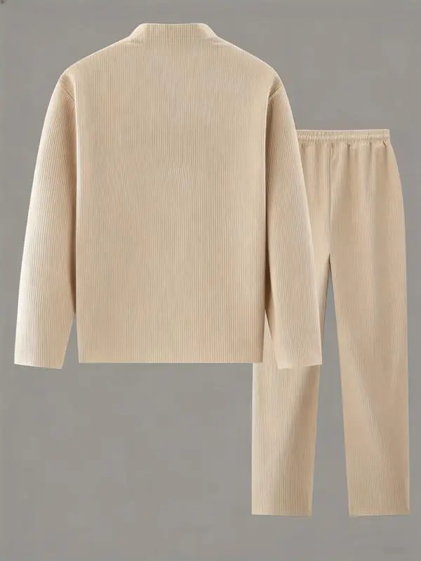 2-piece men's luxury retro suit set - Four season long sleeved jacket and pants with chest pocket