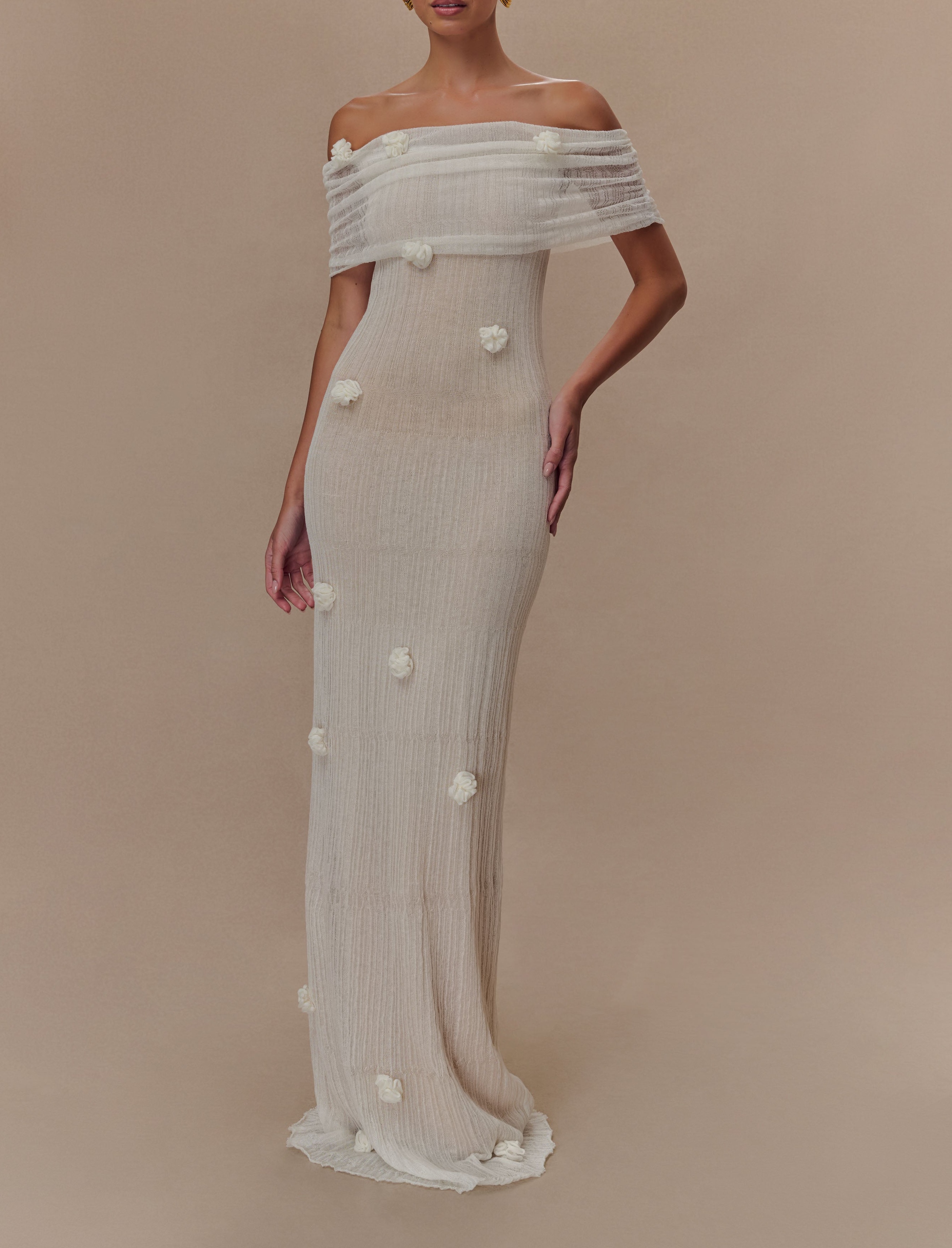 Ivory Orchid Knit Maxi Dress