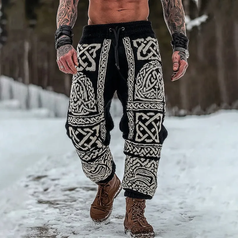 Men's Viking Celtic Geometry Pattern Art Cozy Knit Pants