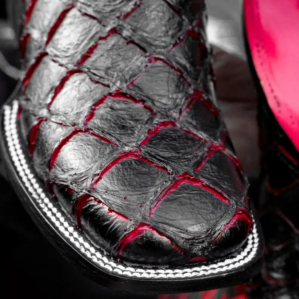 Black Cherry Pirarucu Leather Boots - Square Toe