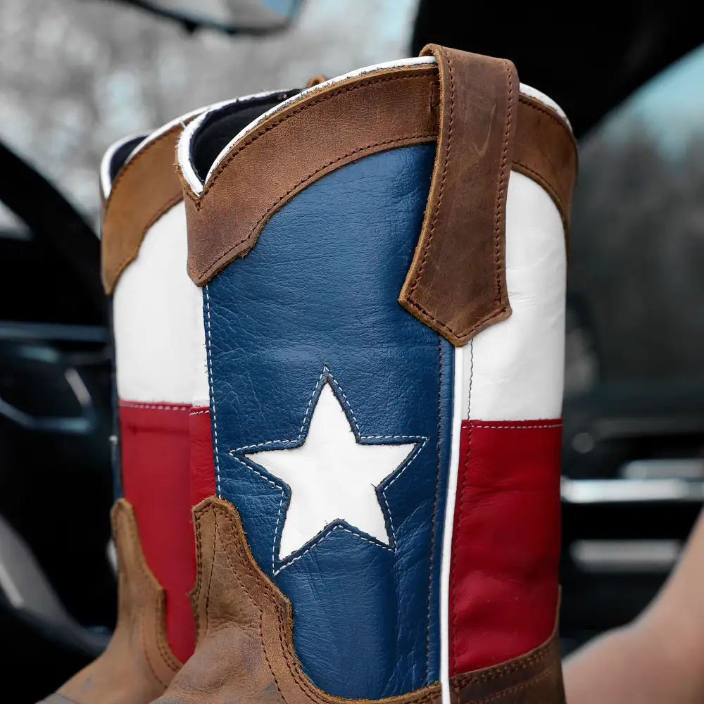 Distressed Brown “Whisky TEXAS Flag Leather Work Boots - Composite Toe