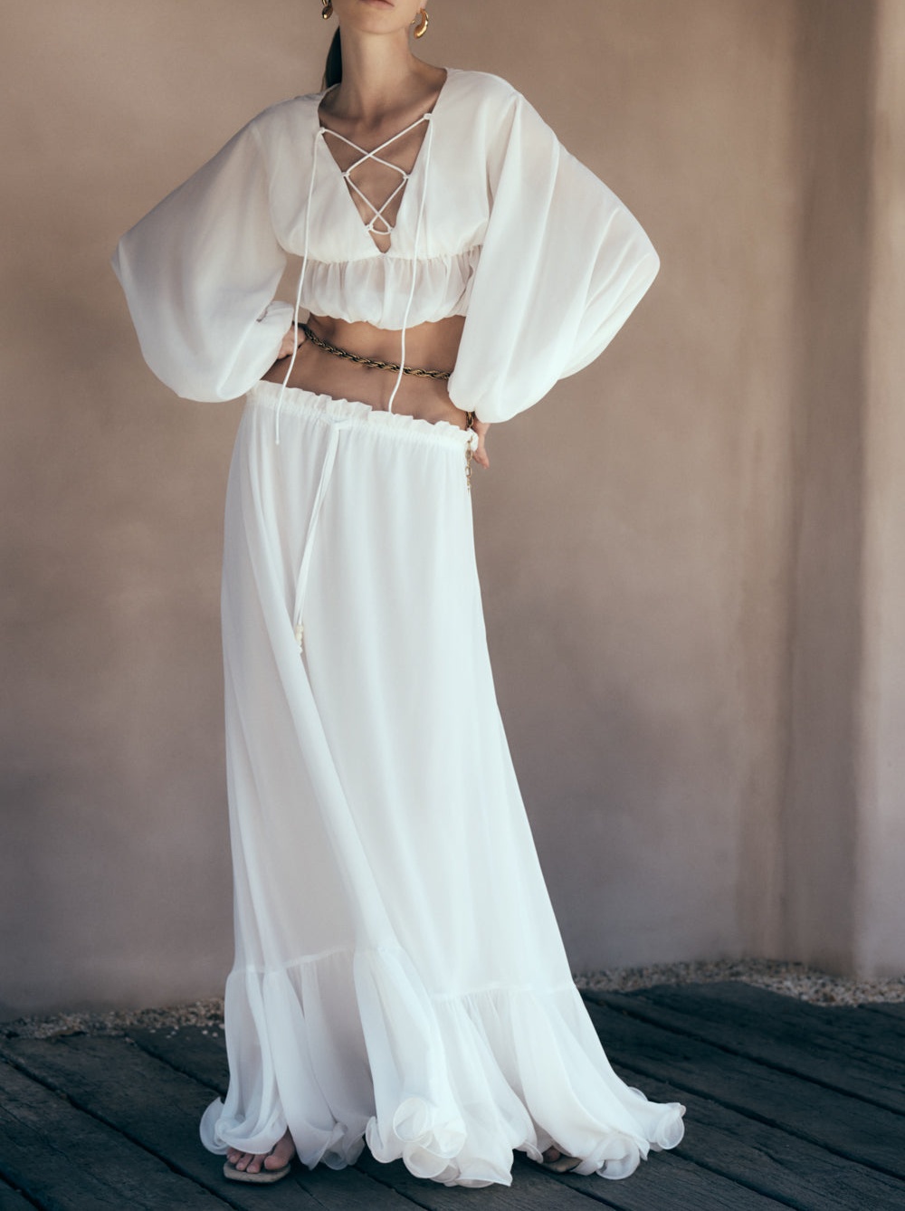 Ivory Chiffon Maxi Skirt